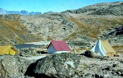 Cooking, sleeping and storage tents for a two-man geological party